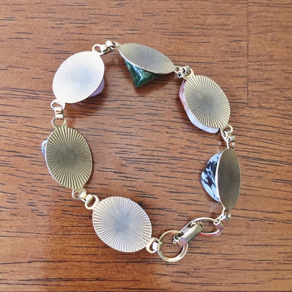 VINTAGE 1970's Polished Stone Link Bracelet - Picture 3 of 3